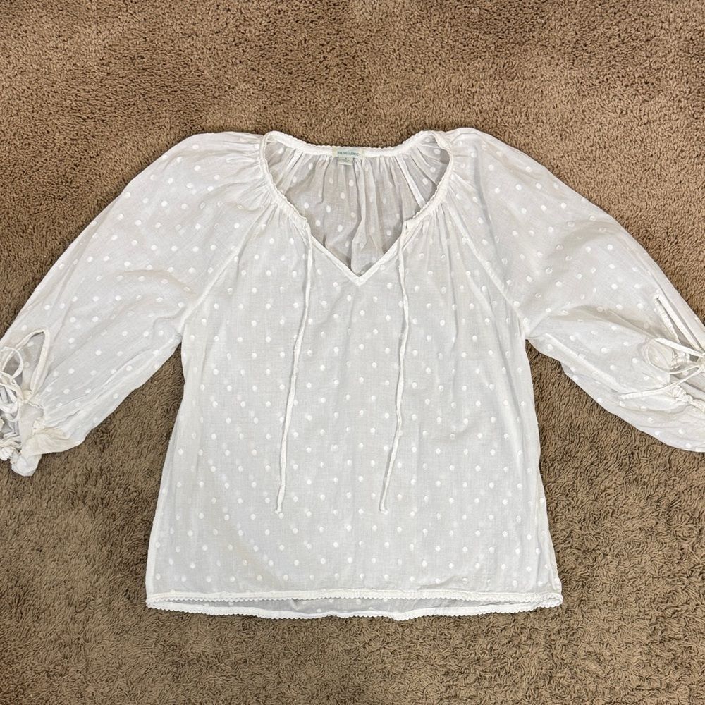 Sundance Women's White Swiss Dot Lightweight Peasant Blouse size S Spring Casual
